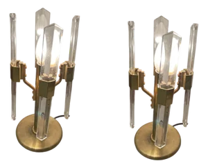 Italian Brass & Crystal Table Lamps, 1970s, Set of 2