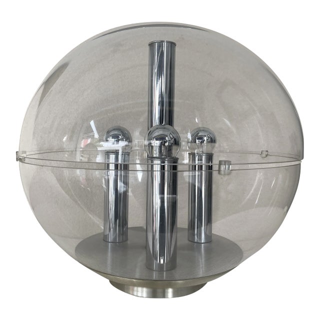 1970s Large Space Age Lucite and Metal Ball Lamp, Italy EU Wired For Sale