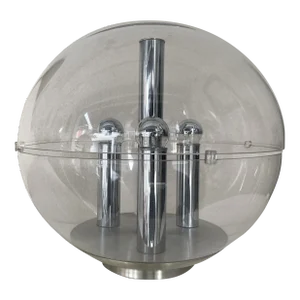 1970s Large Space Age Lucite and Metal Ball Lamp, Italy EU Wired