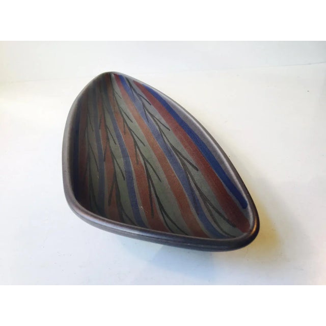 - Slate-Black Asymmetrical Pottery Bowl by Fr. Ravnild - Manufactured and designed in Denmark during the 1950s - Labeled...