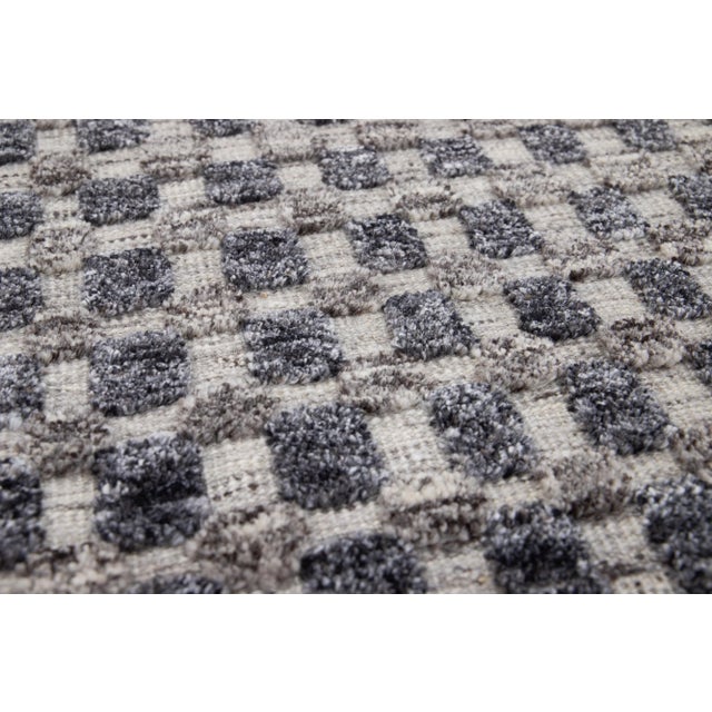 Modern Moroccan Style Handmade Geometric Blue Custom Wool Rug For Sale - Image 4 of 6