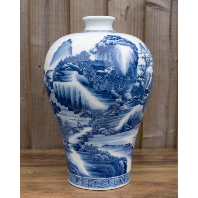 20th Century Chinese Blue and White Kangxi-Style Meiping Porcelain Vase For Sale - Image 3 of 18