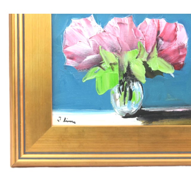 Impressionist abstract bouquet of colorful flowers in a vase oil painting on stretched artist canvas. The talented artist...