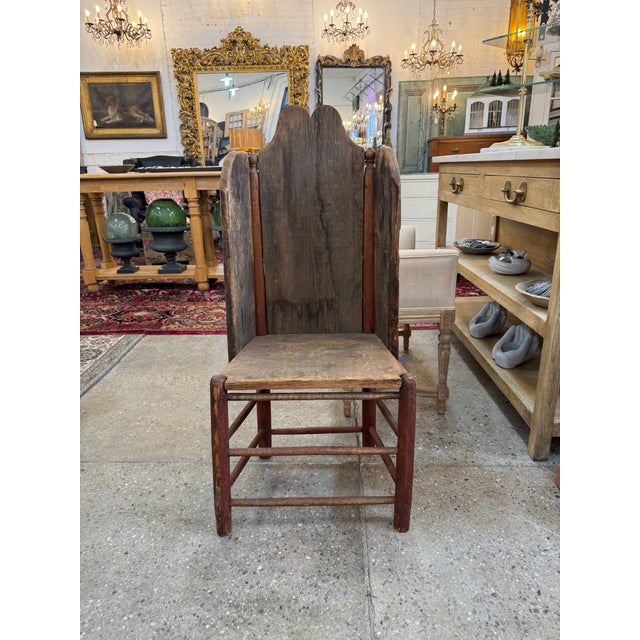 Rustic 19th Century Primitive Folk Art "Make-Do" Fireside Wing Chair For Sale - Image 3 of 9