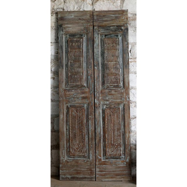 1920s Spnaish Colonial Carved Wood Double Doors – Rustic Modern Barn Doors, 80x34 For Sale - Image 5 of 5