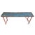 Vintage folding work table with aged blue finish wood top and distressed red iron legs. Great in a rustic farmhouse or...