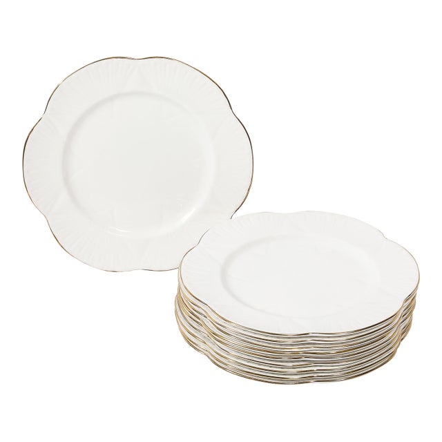 Set of 10 Art Deco Style Bone China Plates With 24Karat Gold Trim Signed Shelley For Sale