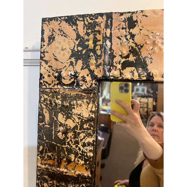 Ogt Recycled Antique Ceiling Tin Tile Mirror For Sale - Image 4 of 7