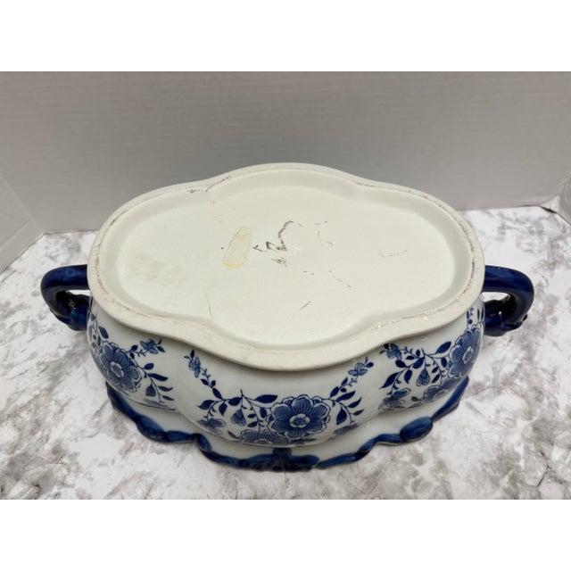 Ceramic Large Blue and White Floral Plant Vessel For Sale - Image 7 of 8