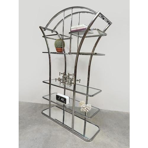 Vintage Italian Chrome & Glass Bookcase, 1970s For Sale - Image 6 of 7
