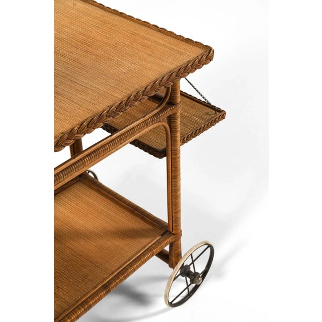 Brown Trolley in Cane and Rattan attributed to Robert Wengler, 1940s For Sale - Image 8 of 11
