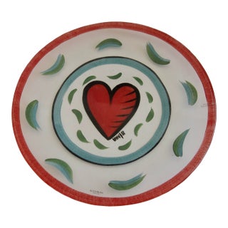 Kosta Boda Heart Plate Hand Painted Ulrica Hydman Vallien Art Glass Sweden For Sale