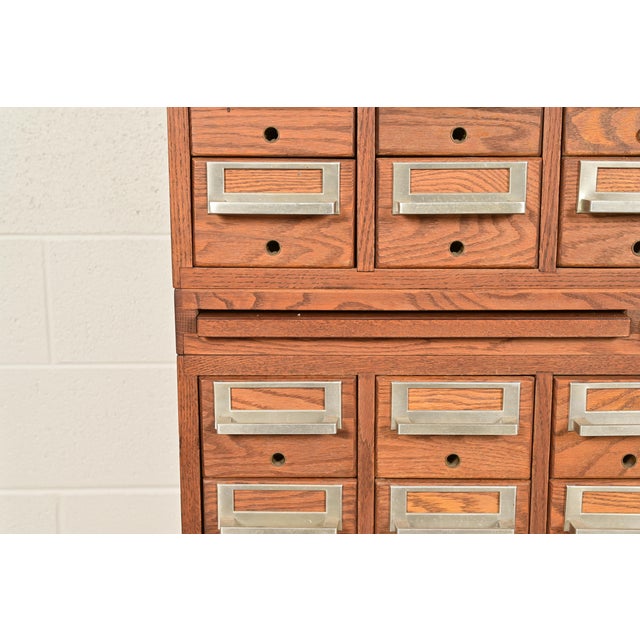Remington Rand Style Mid-Century Modern 30-Drawer Oak Library Card Catalog, Circa 1960s For Sale - Image 10 of 16