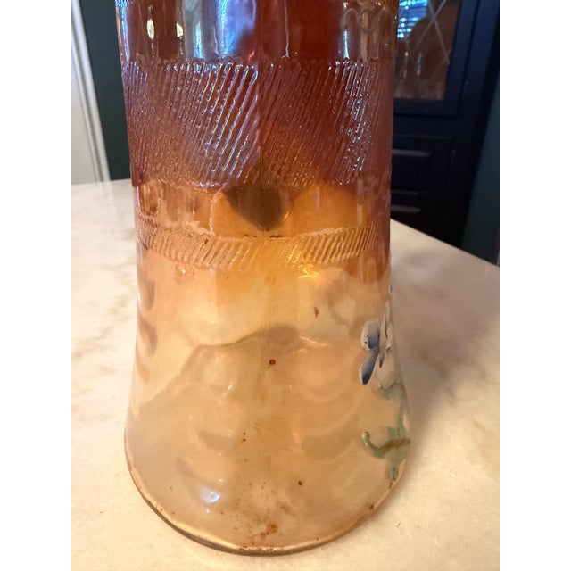 1910s Antique Fenton Carnival Glass Pitcher "Forget-Me-Not" Iridescent Glass Ca. 1912 For Sale - Image 5 of 12