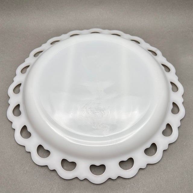 White Vintage Anchor Hocking “Old Colony” White Milk Glass Divided Serving Platter With Open Lace Heart Border For Sale - Image 8 of 8