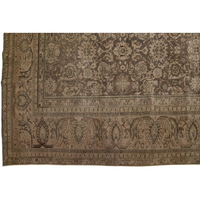 Handmade Tabriz 1900s Persian Wool Rug in Brown With Allover Motif For Sale - Image 4 of 7