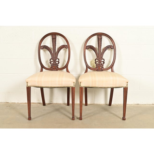 Romweber Antique French Regency Louis XVI Carved Mahogany Side Chairs or Dining Chairs, Pair For Sale - Image 14 of 14
