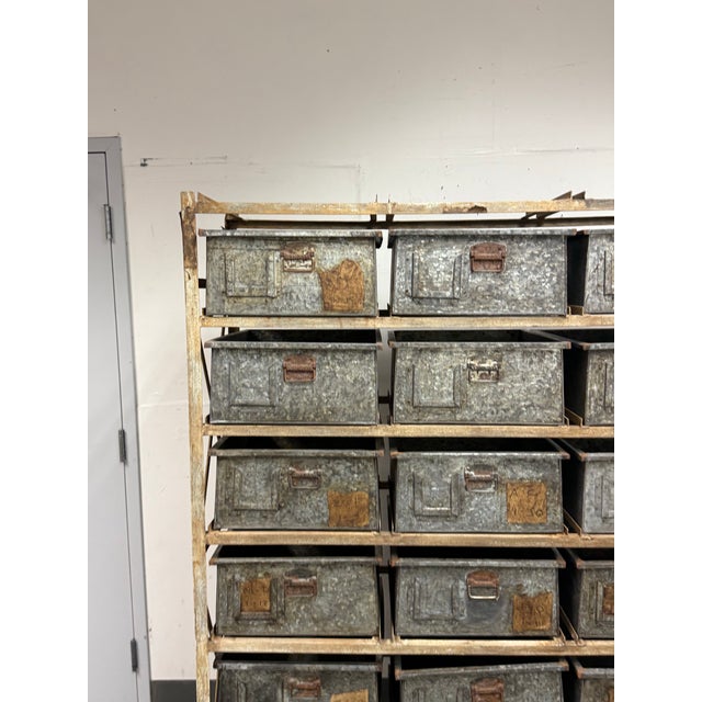 Metal Vintage Sangham Storage Bins + Frame on Casters For Sale - Image 7 of 12