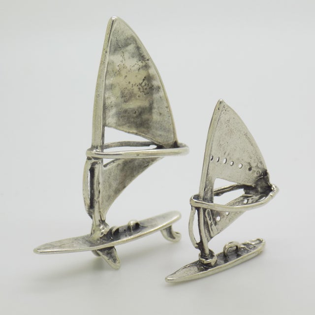 1980s Vintage Italian Handmade Genuine Silver Windsurf Dollhouse Miniatures Figurines For Sale - Image 5 of 9
