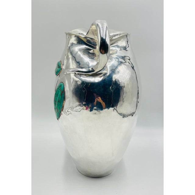 1980s Emilia Castillo Oversized Silver Pitcher With Stone Inlay, Taxco Silversmithing For Sale - Image 9 of 14