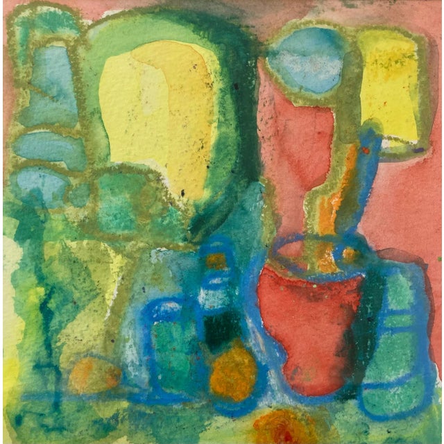 Original oil pastel and watercolor painting on paper made on location at a cafe in Brazil. Matted and framed.