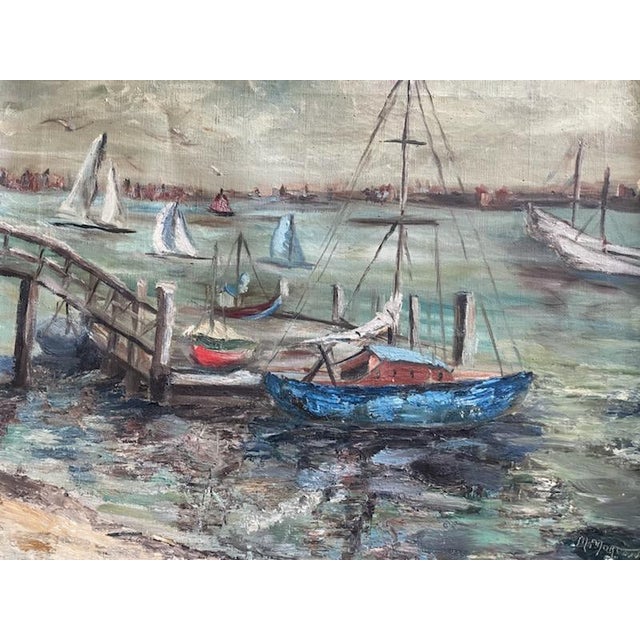 1970s M Morton Nautical Impressionist Signed Oil on Canvas For Sale - Image 4 of 9