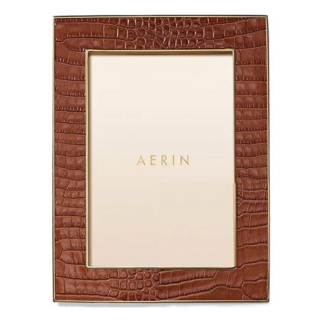 AERIN Classic Croc Leather Frame, Chestnut - 5" x 7" For Sale