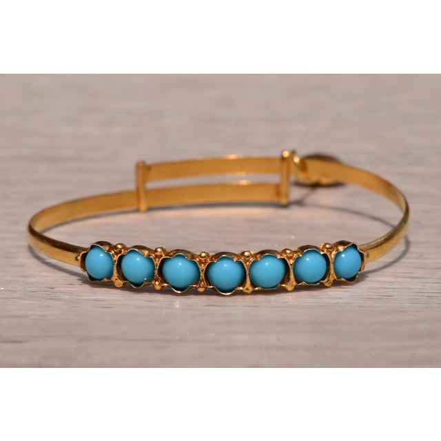 Metal The Thompson Boulevard: Child's Antique High Karat Bangle Bracelet with Turquoise For Sale - Image 7 of 7