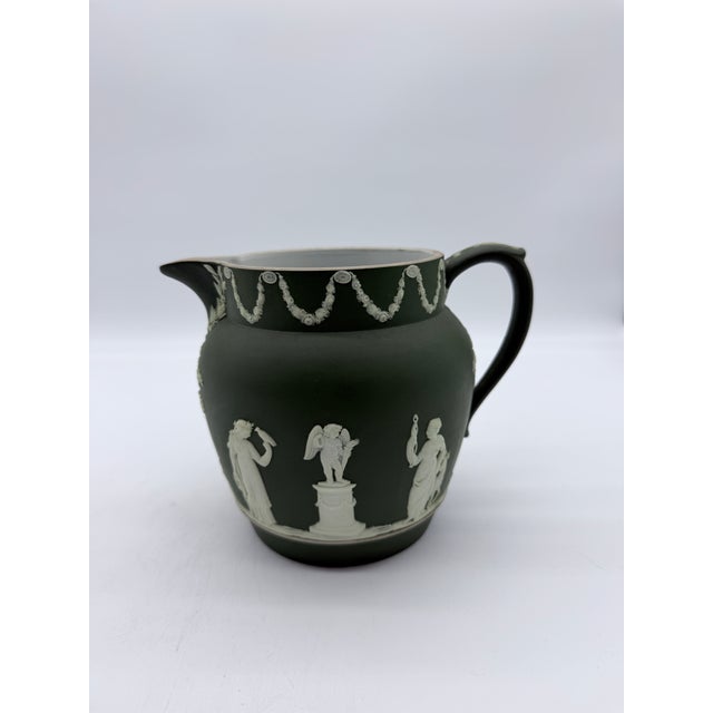 Wedgwood Antique Olive Green Wedgwood Jasperware Pitcher England, Circa 1891–1908 For Sale - Image 4 of 18
