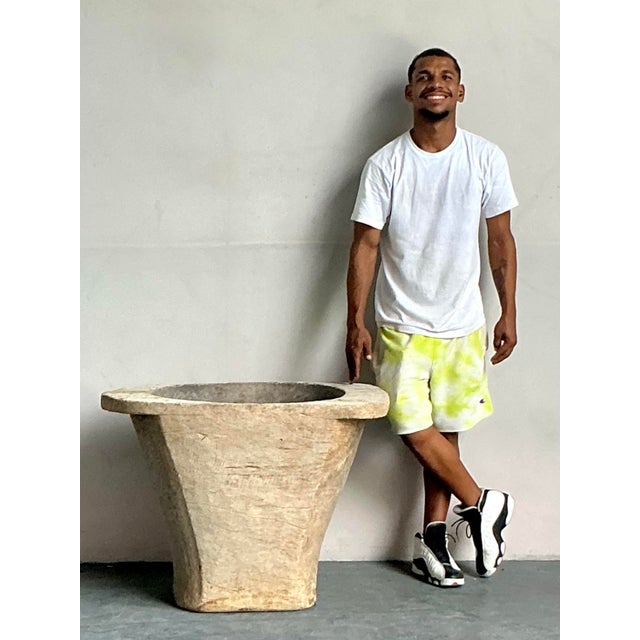 Vintage Boho Carved Coconut Trunk Planter For Sale - Image 11 of 12