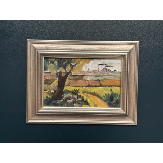 Original Vintage Oil on Canvas – “Industrial Landscape” – Signed – Framed – 42 × 32 cm (16.5" × 12.6") incl. frame An...