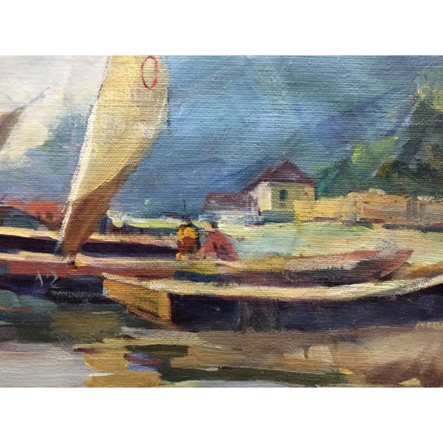 1960s Oil Painting Boat Port For Sale - Image 4 of 10