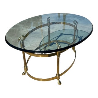 Mid Century Modern 1960s Modern Labarge Jansen Style Swan Brass Glass Coffee Table Regency For Sale