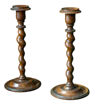 Antique Turned Candlesticks, 1800s, Set of 2