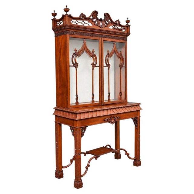 Brown Late Chinese Victorian Chippendale Style Mahogany Display Cabinet, 1890 For Sale - Image 8 of 8