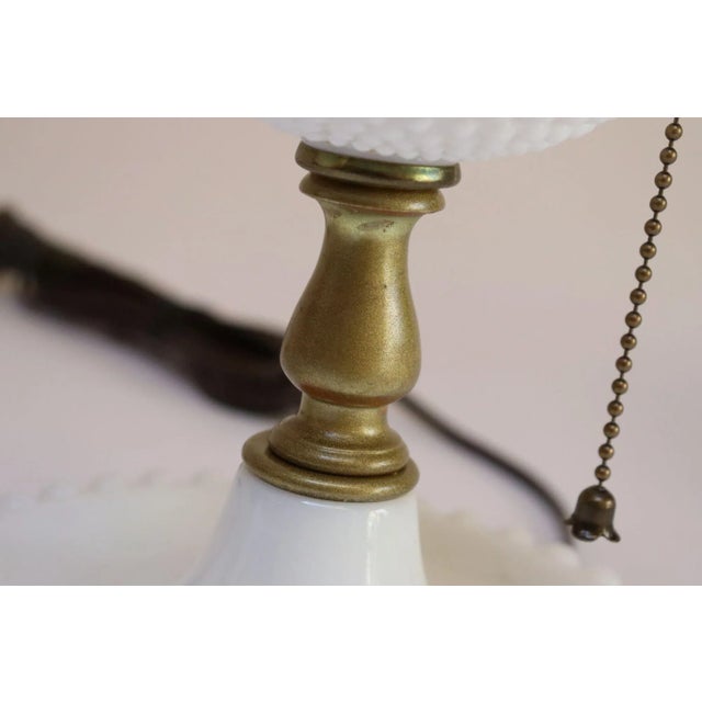 Pair of Petite Mid-Century Modern Hobnail Milk Glass Saucer Boudoir Bedside Table Lamps For Sale - Image 9 of 12