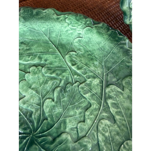 Italian Vietri Foglia Fresca Leaf Majolica Charger Plates — Set of 3 For Sale - Image 9 of 12