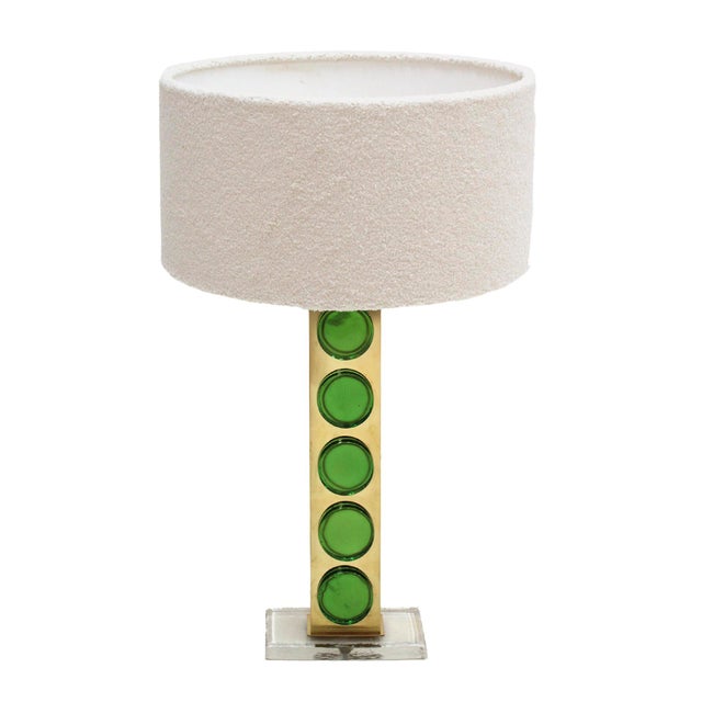 Modern Brass Table Lamps with Green Murano Glass, Italy, Set of 2 For Sale - Image 3 of 7