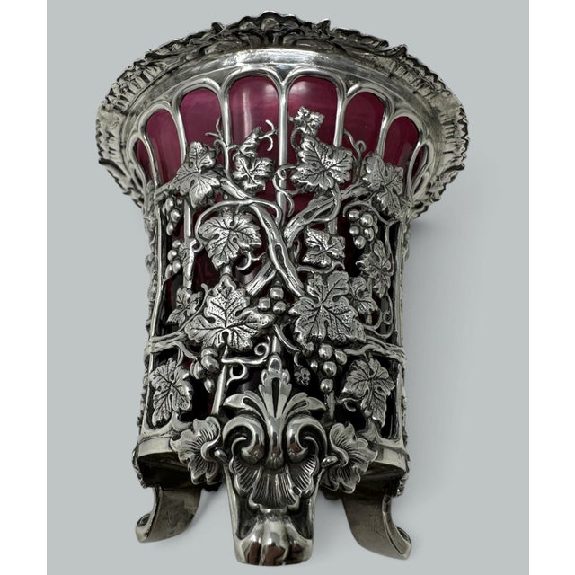 Silver Antique French Sterling Silver Vase Centerpiece Cranberry Glass Poss. Baccarat 19c For Sale - Image 8 of 9