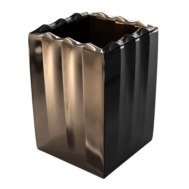 Art Deco "Stradale" Ice Bucket With Bronze and Stainless Steel, Handcrafted For Sale - Image 3 of 6
