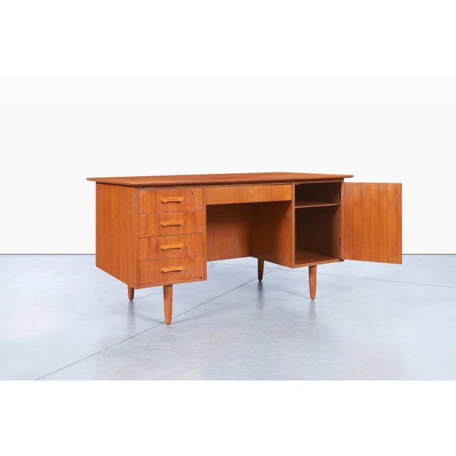Danish Modern Teak Executive Desk With Bookcase, 1960s For Sale - Image 9 of 12