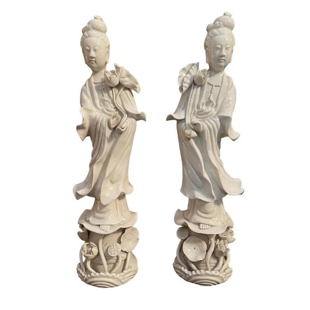 Ceramic Guanyin Statues, China, 19th Century, Set of 2 For Sale - Image 6 of 6