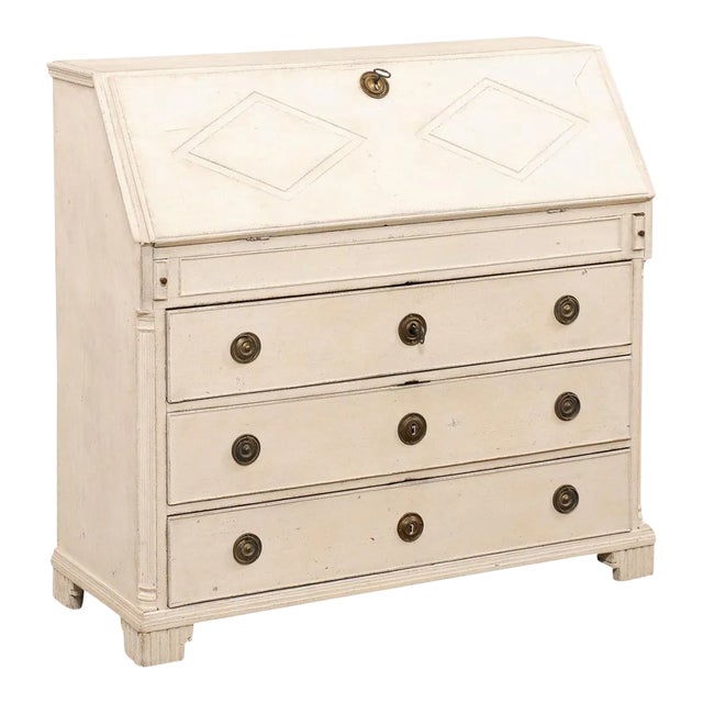Swedish Gustavian 1790s Painted Slant-Front Desk with Carved Diamond Motifs For Sale