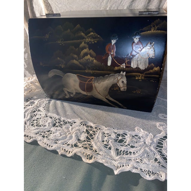 Japanese Lacquered Box With Painted Horse and Rider Motif. For Sale In Miami - Image 6 of 11