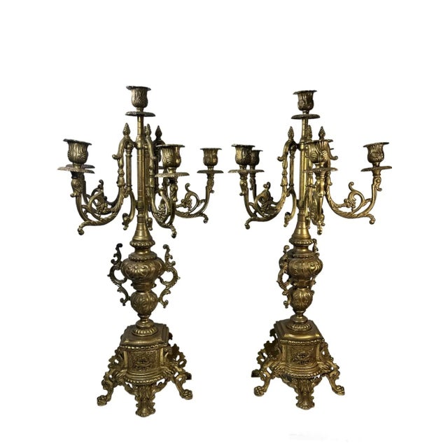 1960s French Style Mantel Clock and Candelabra Garniture Set by Frank Hermle - 3 Piece Set For Sale - Image 11 of 12