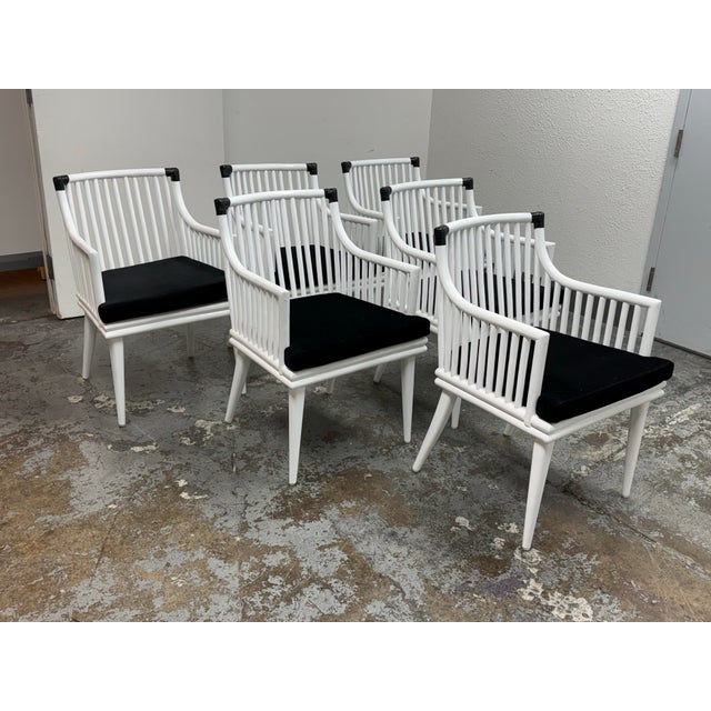 Contemporary Cb2 Mae Rattan Dining Armchairs, Set of Six For Sale - Image 3 of 12