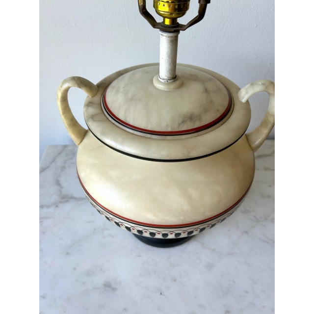 Alabaster Handled Urn Form Table Lamp With Greek Krater Style Decoration Signed La Chimere For Sale - Image 10 of 11