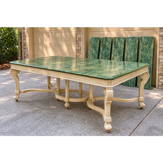 Mid-Century Italian Regency Style Faux Marble Painted Dining Table - 5 Leaves For Sale - Image 12 of 14