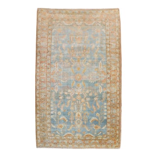 Early 20th Century Zabihi Collection Sky Blue Peach Persian Sarouk Accent Rug - 4'3" x 6'7" For Sale