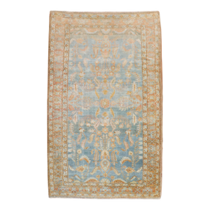 Zabihi Collection Sky Blue Peach Persian Sarouk Accent Rug